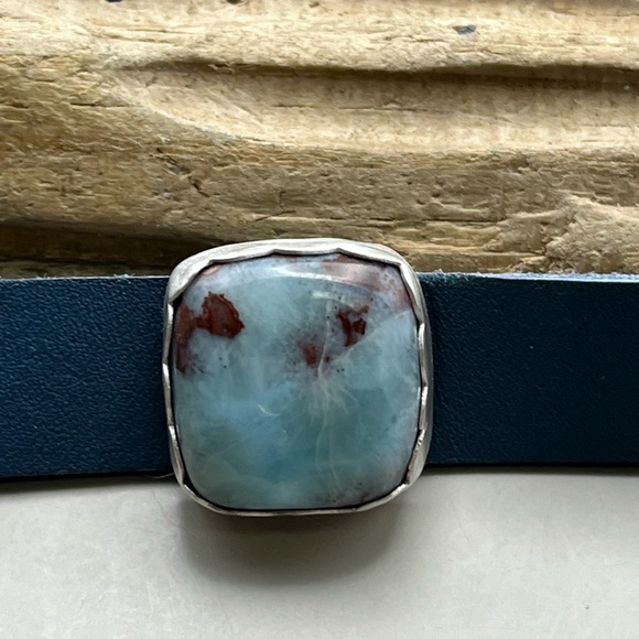 Elegant Soft Blue Leather Artisan Bracelet with Sterling Silver Accents - Picture 2 of 5